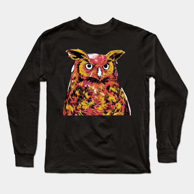 Sketchy Fire Owl Long Sleeve T-Shirt by polliadesign